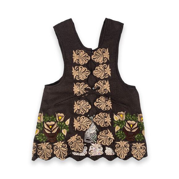 Brown Mexican Embroidered Apron – Premium Cotton Blend Apron with Beige Floral - Picture 5 of 9